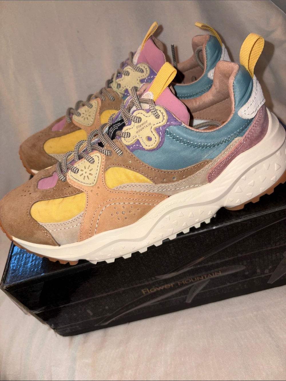 NWT Flower Mountain WAVE WOMAN Suede and fabric sneakers - Beige- Light pink - Picture 14 of 16